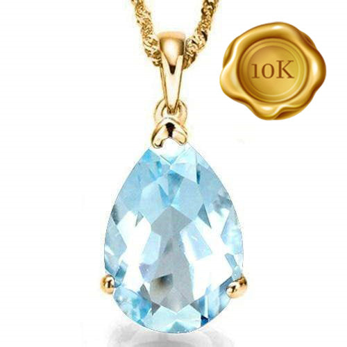 JLUXS PEAR 5X7MM BLUE TOPAZ 10KT SOLID YELLOW GOLD PENDANT