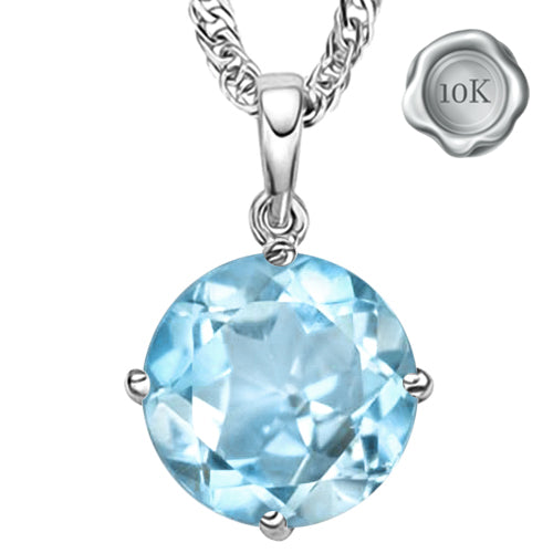 JLUXS 1/2 CT BLUE TOPAZ 10KT SOLID WHITE GOLD PENDANT