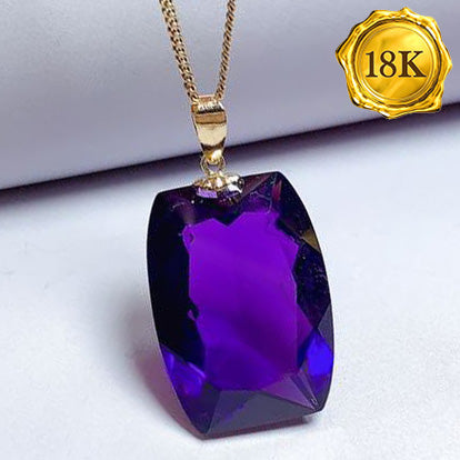JLUXS CUSHION CUT 13X18MM AMETHYST 18KT SOLID YELLOW GOLD PENDANT