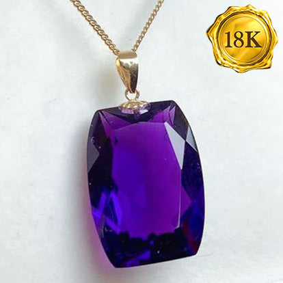 JLUXS CUSHION CUT 13X18MM AMETHYST 18KT SOLID YELLOW GOLD PENDANT