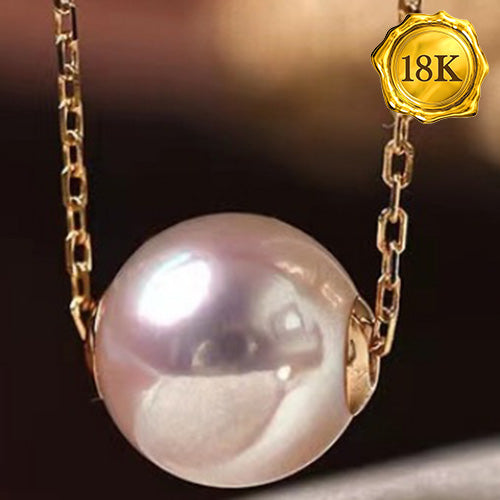 JLUXS ALL NATURAL FRESH WATER PEARL 18KT SOLID GOLD PENDANT WITH 925 SILVER CHAIN
