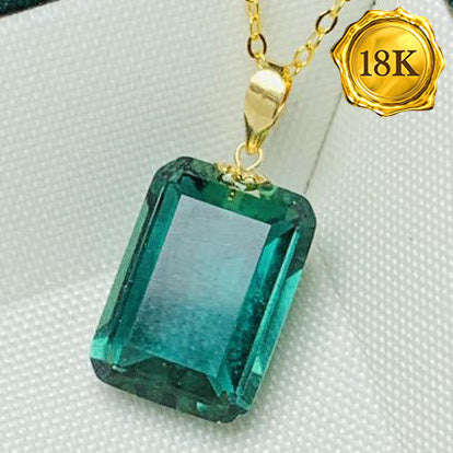 JLUXS OCTAGON CUT 10.00 CT GREEN AMETHYST 18KT SOLID GOLD PENDANT