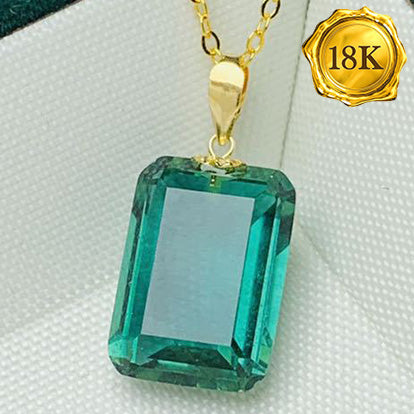 JLUXS OCTAGON CUT 10.00 CT GREEN AMETHYST 18KT SOLID GOLD PENDANT