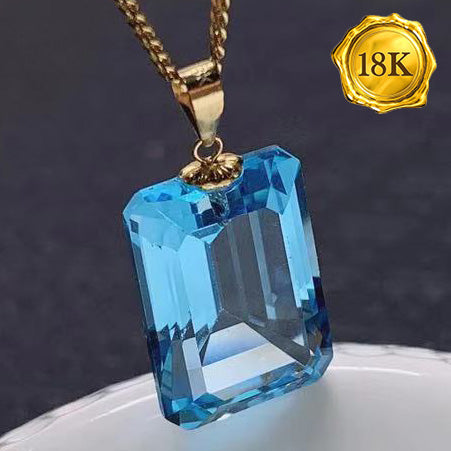 JLUXS OCTAGON CUT 10.00 CT BLUE TOPAZ 18KT SOLID GOLD PENDANT