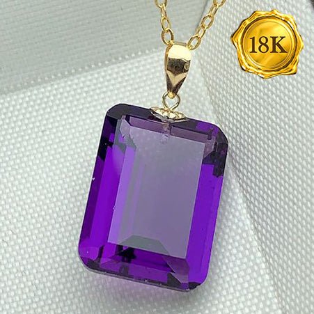 JLUXS 12X16MM 12.50 CARAT AMETHYST 18KT SOLID YELLOW GOLD PENDANT