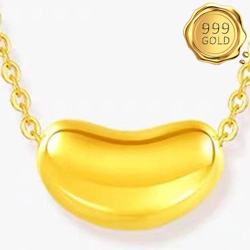 JLUXS HOLLOW BEAN 24KT SOLID GOLD PLATED PENDANT WITH 925 STERLING SILVER CHAIN