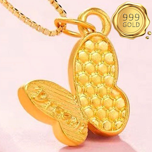 JLUXS 24KT SOLID YELLOW GOLD PLATED HOLLOW BUTTERFLY PENDANT
