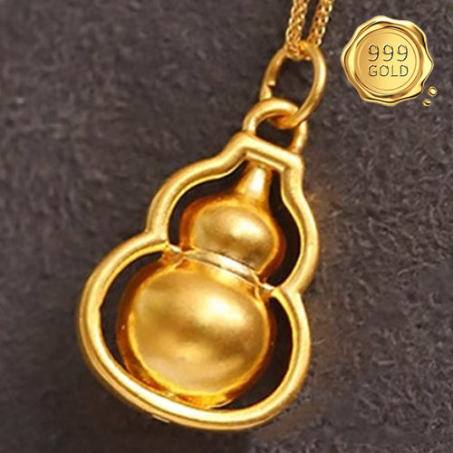 JLUXS 24KT SOLID YELLOW GOLD PLATED HOLLOW GOURD PENDANT
