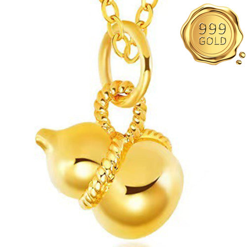 JLUXS 24KT SOLID YELLOW GOLD PLATED HOLLOW GOURD PENDANT