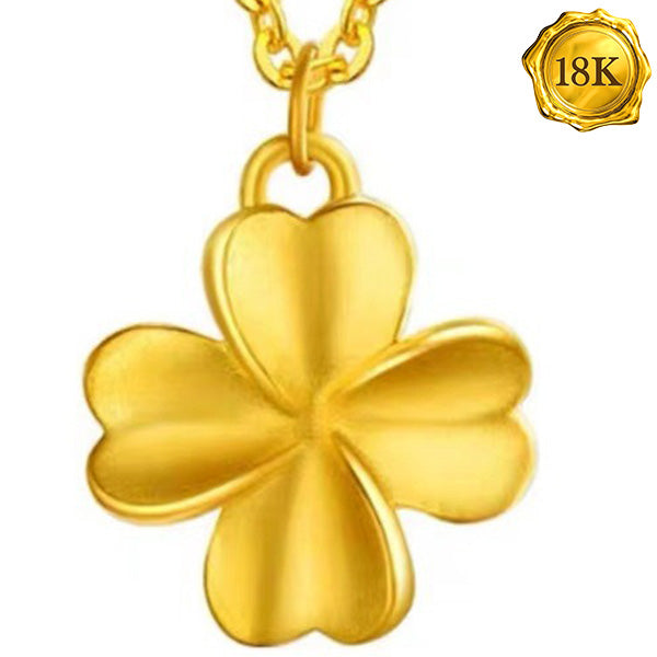 JLUXS 24KT SOLID YELLOW GOLD PLATED LUCKY FOUR CLOVER HOLLOW PENDANT