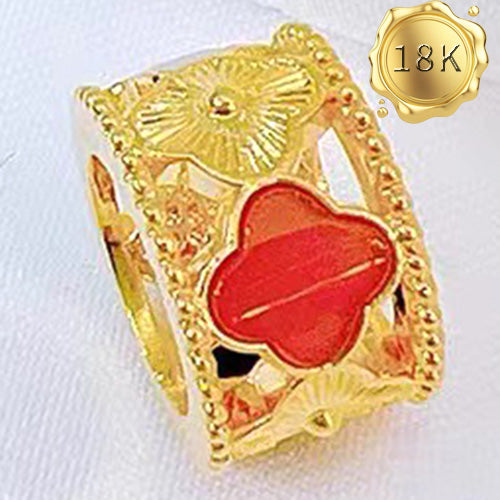 JLUXS MULTI COLOR AGATE 18KT SOLID YELLOW GOLD LUCKY CLOVER PENDANT