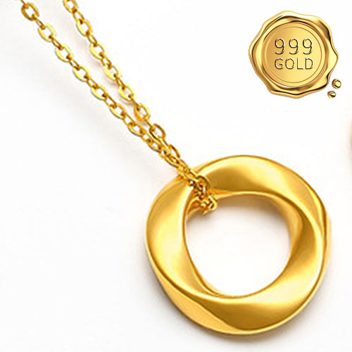 JLUXS 24KT SOLID YELLOW GOLD PLATED THREE DIMENSIONAL MOBIUS BAND PENDANT