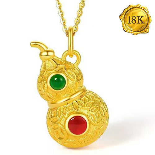 JLUXS GREEN & RED AGATE 18KT SOLID GOLD GOURD PENDANT
