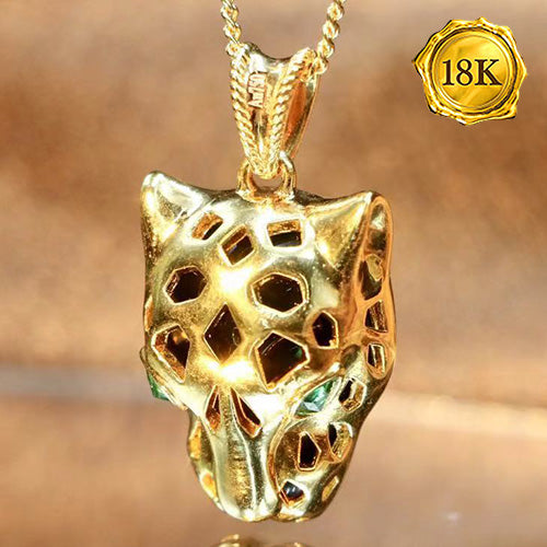 JLUXS GREEN GARNET & BLACK GARNET 18KT SOLID YELLOW GOLD LEOPARD PENDANT