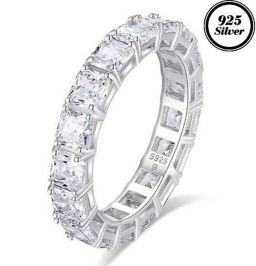 JLUXS Captivating Ladies White Gold Rhodium Over Sterling Silver Cubic Zirconia Eternity Ring