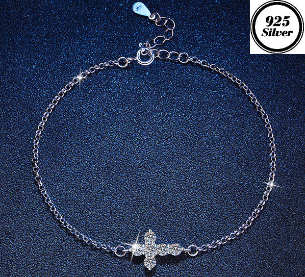 JLUXS Alluring Ladies Sterling Silver 0.60 Cts Diamond Moissanite Cross Design Bracelet