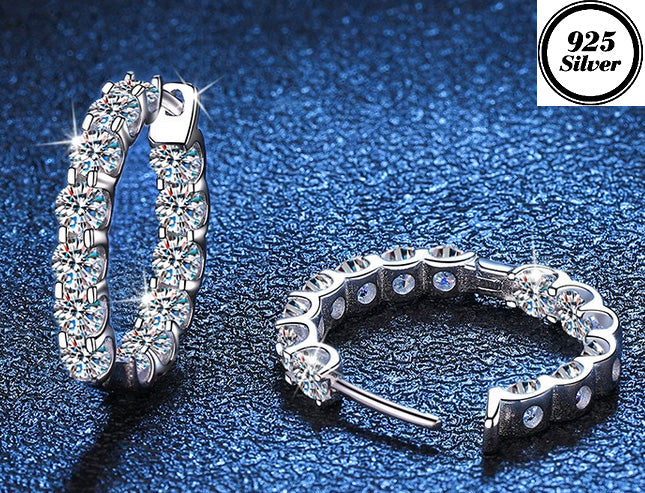 JLUXS (Gra Certificate Report) Brilliant Womens Sterling Silver 2.60 Cts Diamond Moissanite Hoop Earrings