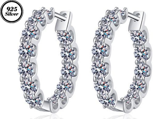 JLUXS (Gra Certificate Report) Brilliant Womens Sterling Silver 2.60 Cts Diamond Moissanite Hoop Earrings