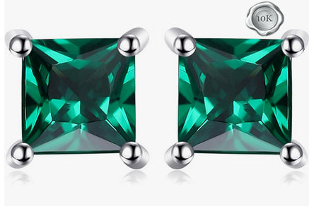 JLUXS SQAURE CUT 6MM 1.50 CTS LAB GROWN ZAMBIAN EMERALD 10KT SOLID WHITE GOLD EARRINGS STUD