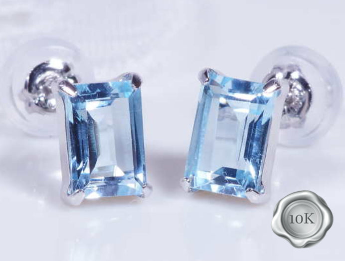 JLUXS OCTAGON CUT 2.00 CTS BLUE TOPAZ 10KT SOLID WHITE GOLD EARRINGS