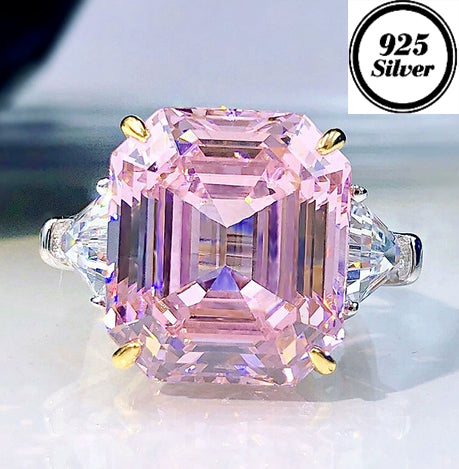 JLUXS Elegant Ladies White & Yellow Gold Rhodium Over Sterling Silver 10.00 Cts Created Pink Diamond & Created Diamond  Ring