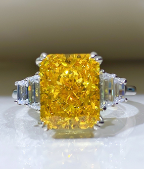 JLUXS Alluring Ladies White Gold Rhodium Over Sterling Silver Created Yellow Diamond & Created Diamond Ring