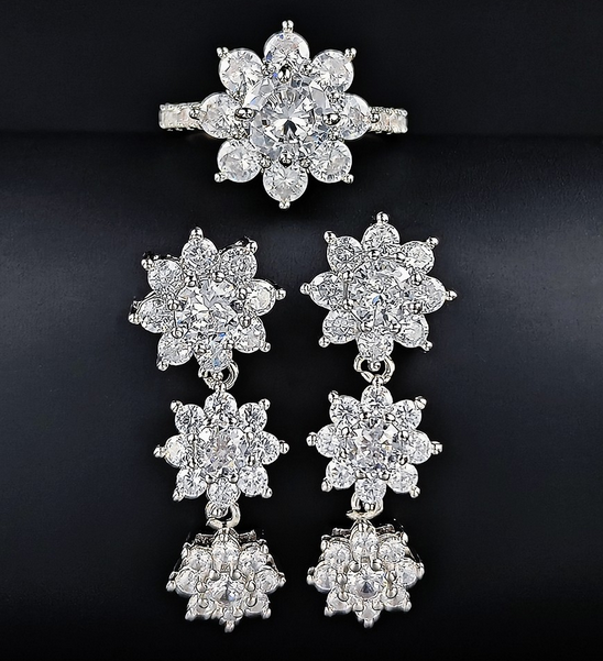 JLUXS Magnificent Womens White Gold Rhodium Over Sterling Silver Created White Sapphire Set