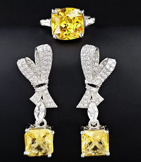 JLUXS Gigantic Womens White Gold Rhodium Over Sterling Silver Created Yellow Diamond & Created White Sapphire Set