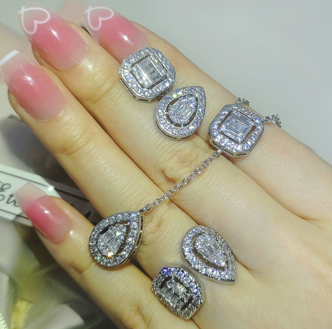 JLUXS Stunning Womens White Gold Rhodium Over Sterling Silver Created Diamond Set