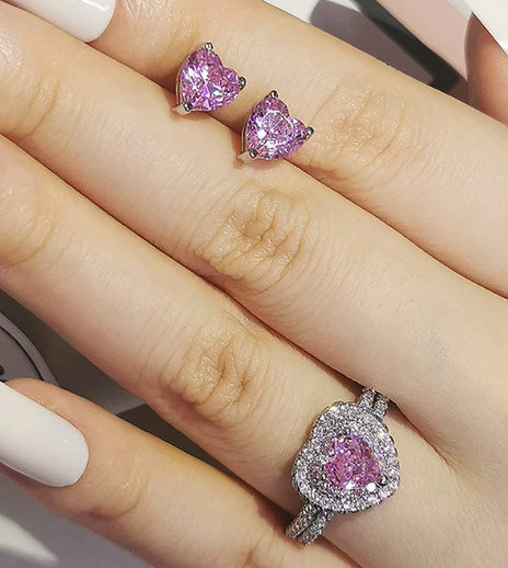 JLUXS Charming Womens White Gold Rhodium Over Sterling Silver Created Pink Diamond & Created Diamond Set