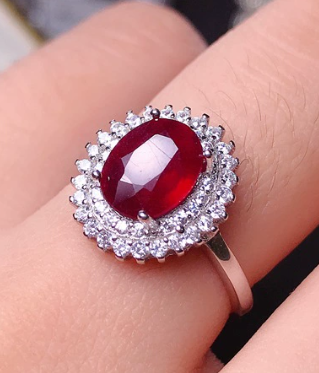 JLUXS Elegant Ladies White Gold Rhodium Over Sterling Silver 1.50 Cts Genuine Ruby & Created White Sapphire Ring