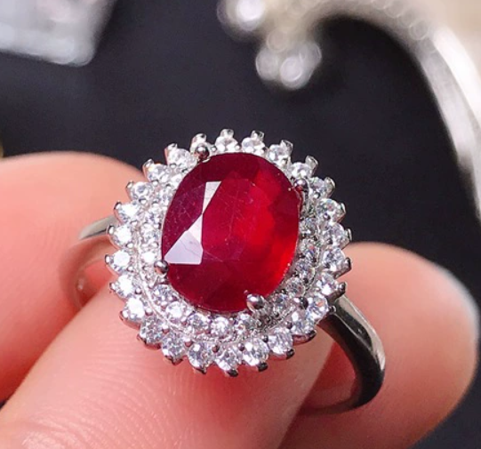 JLUXS Elegant Ladies White Gold Rhodium Over Sterling Silver 1.50 Cts Genuine Ruby & Created White Sapphire Ring