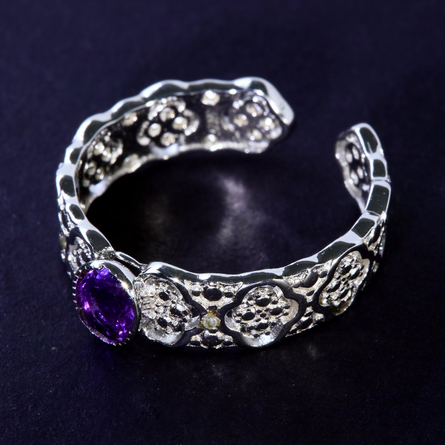 JLUXS Ladies White Gold Rhodium Over Sterling Silver 1/2 Cts Amethyst Unique Design Ring