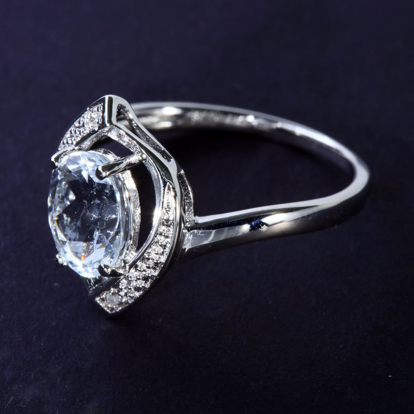 JLUXS Ladies White Gold Rhodium Over Sterling Silver Genuine Diamond & 1.00 Cts Aquamarine Ring
