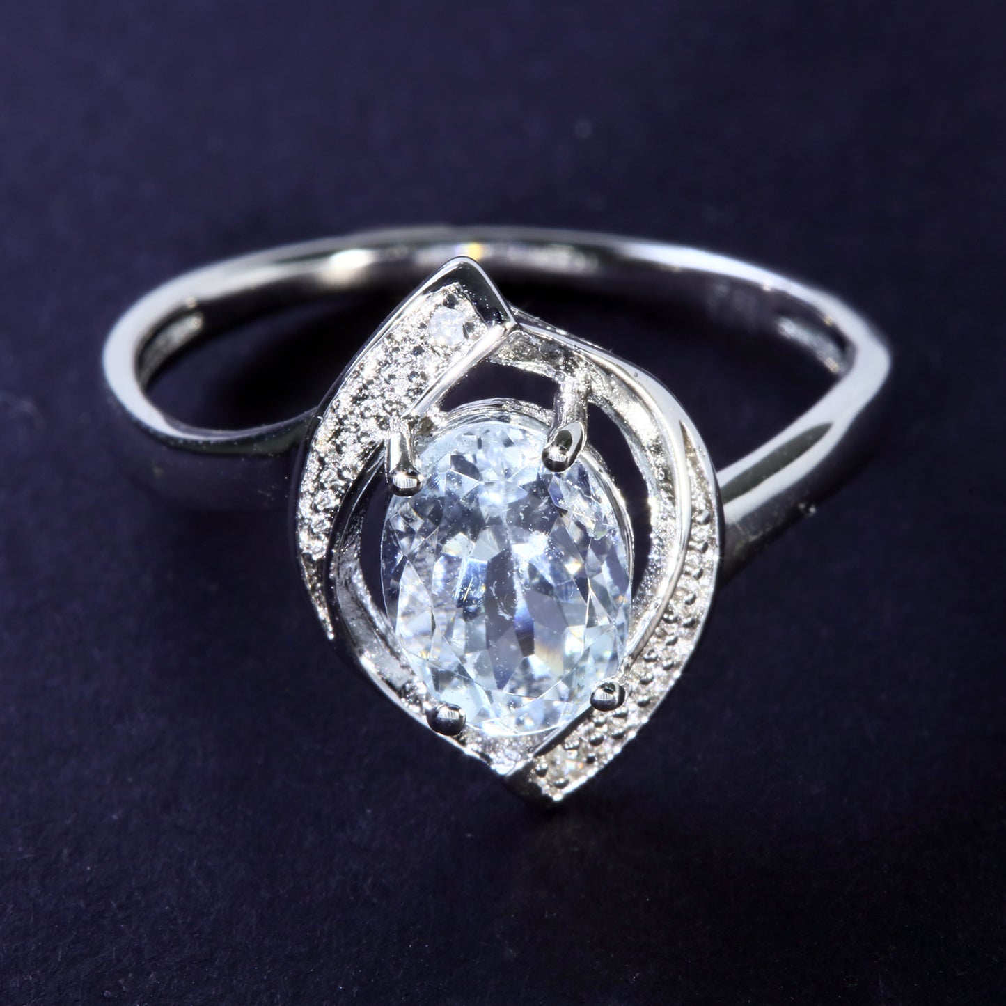 JLUXS Ladies White Gold Rhodium Over Sterling Silver Genuine Diamond & 1.00 Cts Aquamarine Ring