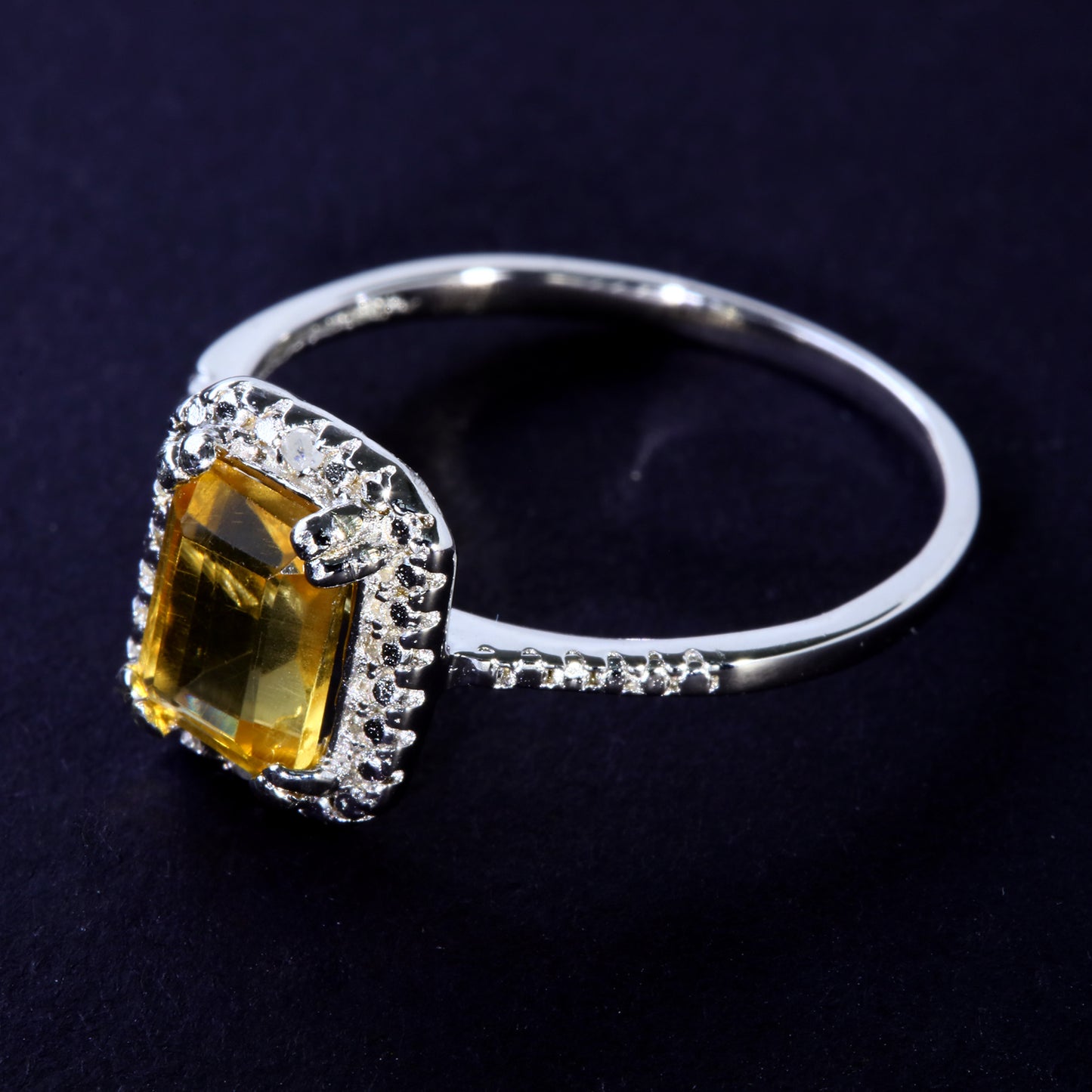 JLUXS Ladies White Gold Rhodium Over Sterling Silver Diamond & 1.10 Cts Citrine Ring