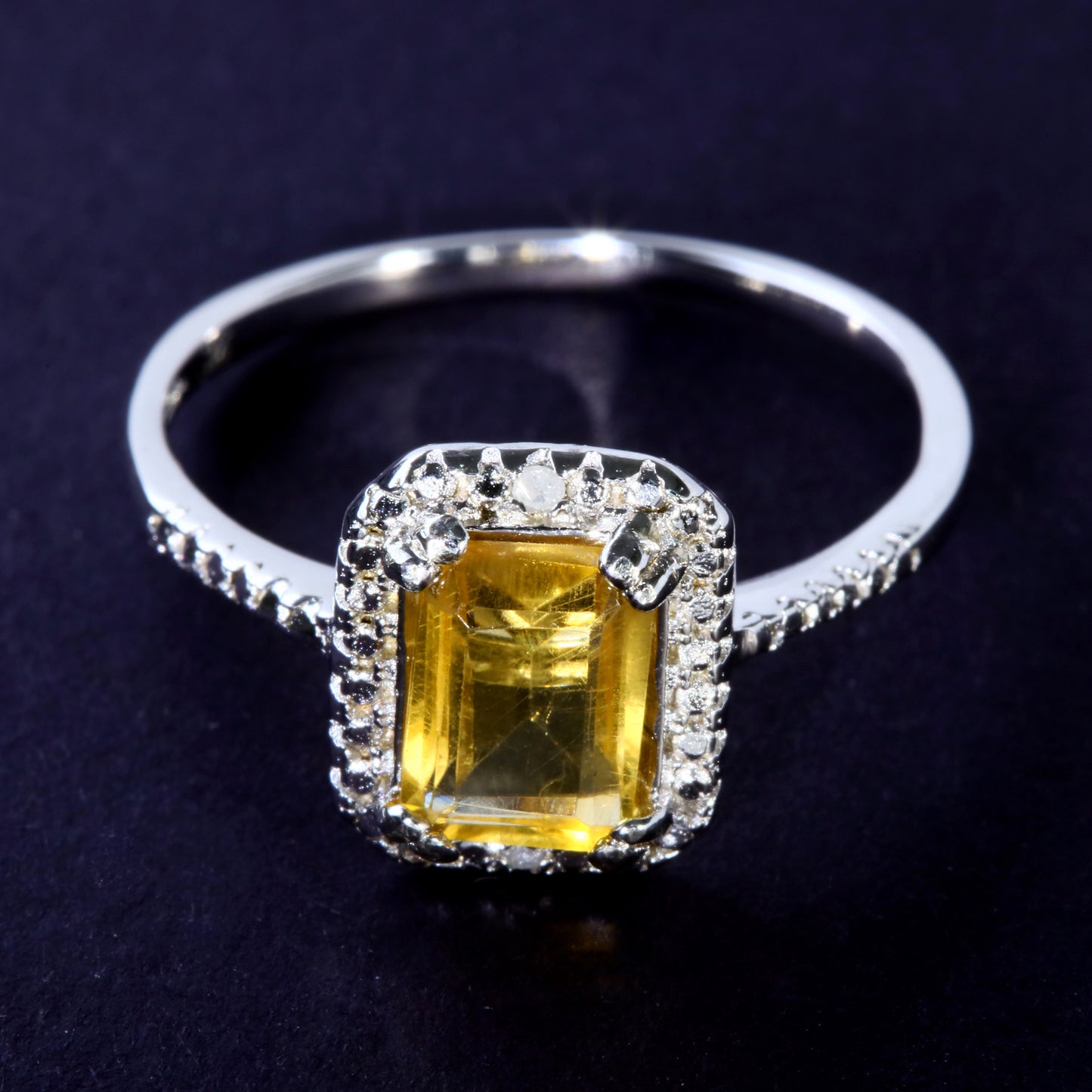 JLUXS Ladies White Gold Rhodium Over Sterling Silver Diamond & 1.10 Cts Citrine Ring