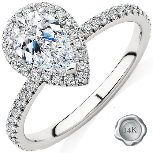 JLUXS (CERTIFICATE REPORT) 1.00 CT DIAMOND MOISSANITE (PEAR CUT/VVS) & DIAMOND MOISSANITE 14KT SOLID WHITE GOLD ENGAGEMENT RING