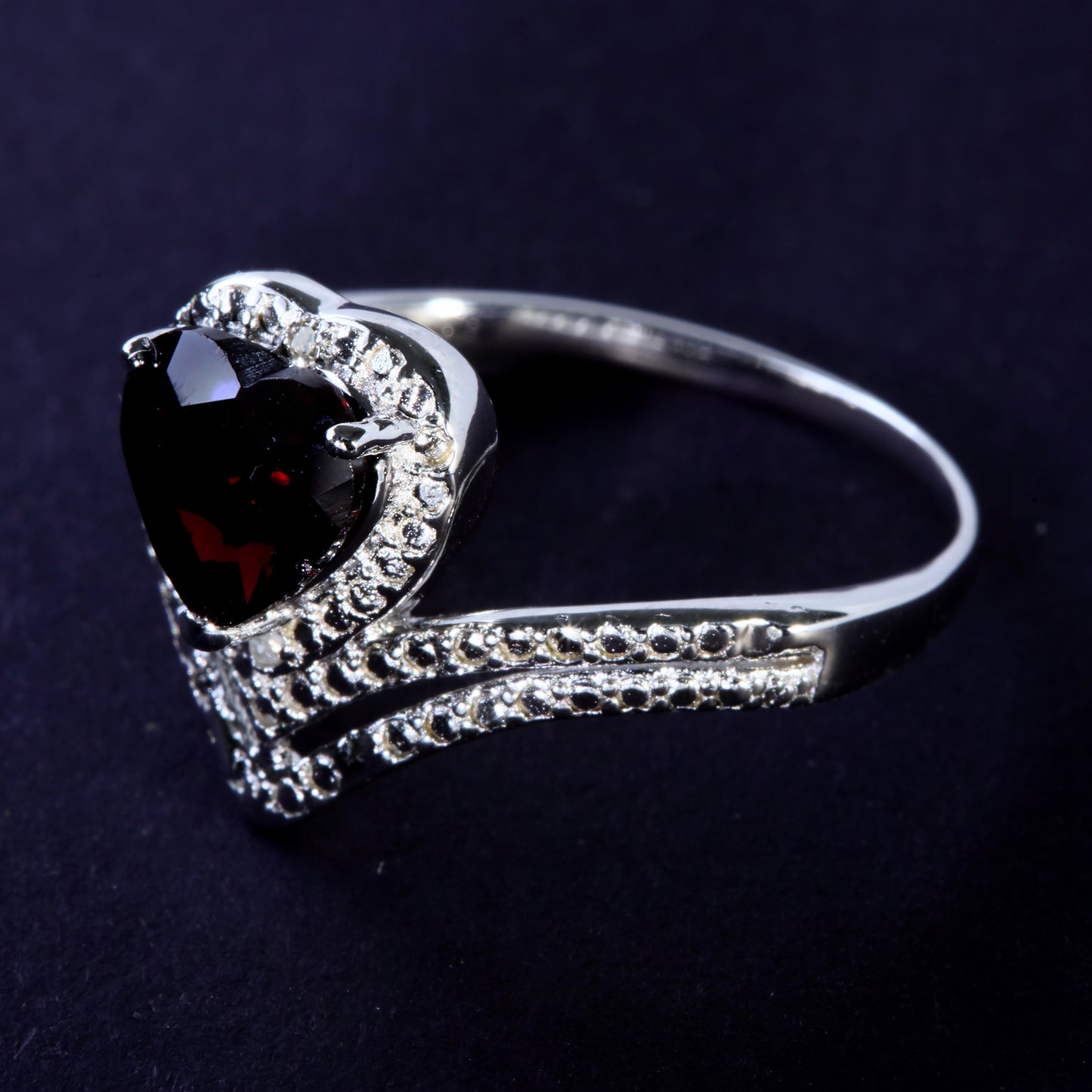 JLUXS Ladies White Gold Rhodium Over Sterling Silver Diamond & 1.50 Cts Garnet Tanzanite & Genuine Diamond Ring