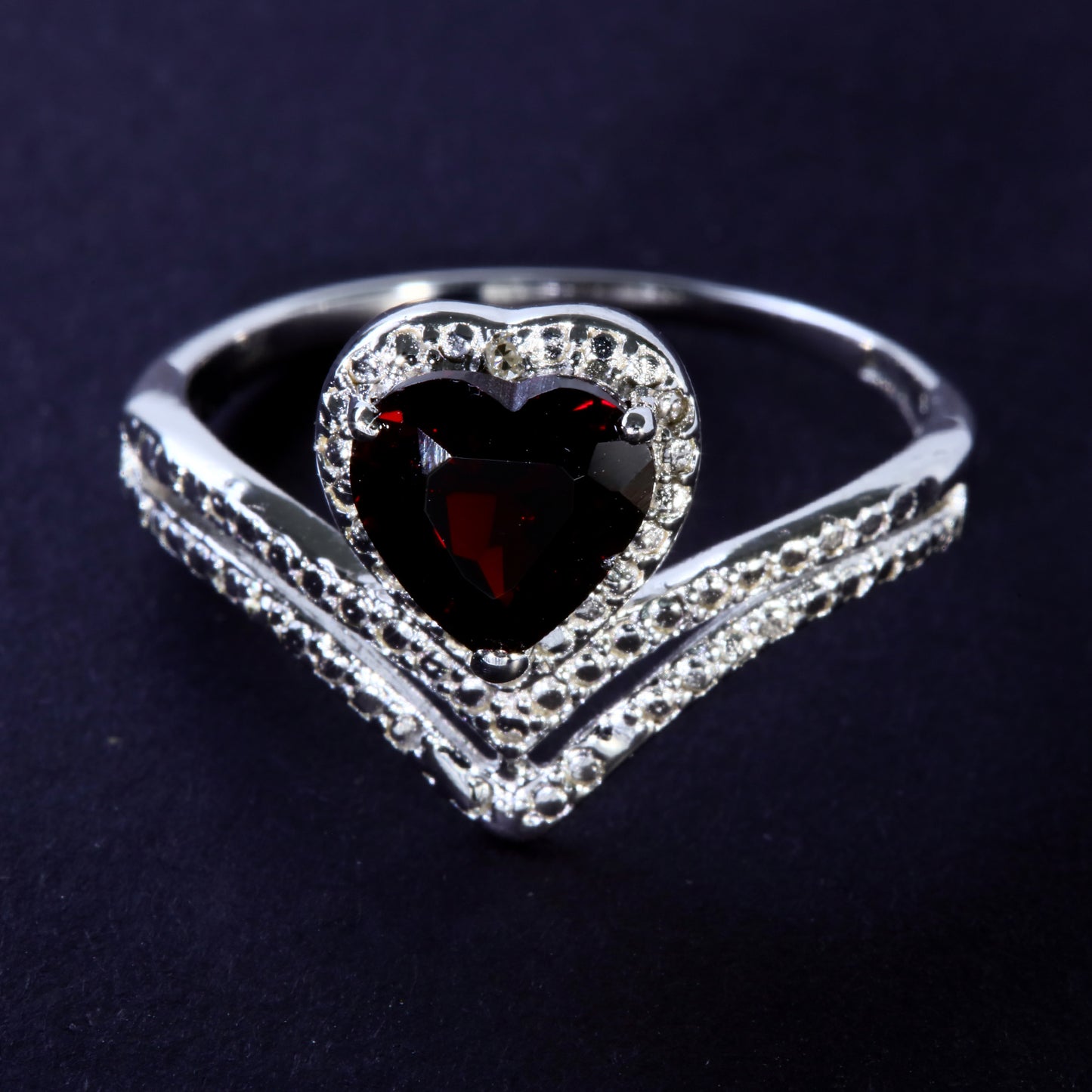 JLUXS Ladies White Gold Rhodium Over Sterling Silver Diamond & 1.50 Cts Garnet Tanzanite & Genuine Diamond Ring
