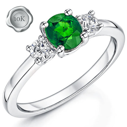 JLUXS PRICELESS 1.00 LAB GROWN ZAMBIAN EMERALD & DIAMOND MOISSANITE (D/VVS) 10KT WHITE SOLID GOLD RING