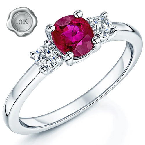JLUXS BEAUTEOUS 1.00 LAB GROWN MOZAMBIQUE RUBY & DIAMOND MOISSANITE (D/VVS) 10KT WHITE SOLID GOLD RING