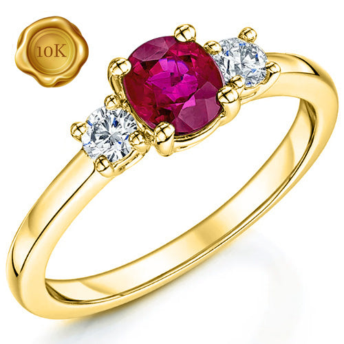 JLUXS BRILLIANT 1.00 LAB GROWN MOZAMBIQUE RUBY & DIAMOND MOISSANITE (D/VVS) 10KT YELLOW SOLID GOLD RING