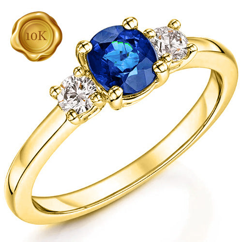 JLUXS ALLURING 1.00 LAB GROWN SRI LANKA SAPPHIRE & DIAMOND MOISSANITE (D/VVS) 10KT YELLOW SOLID GOLD RING