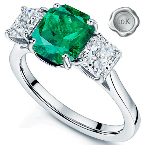 JLUXS PRICELESS 2.00 LAB GROWN ZAMBIAN EMERALD & 1.60 CTS DIAMOND MOISSANITE (RADIANT CUT/VVS) 10KT WHITE SOLID GOLD RING