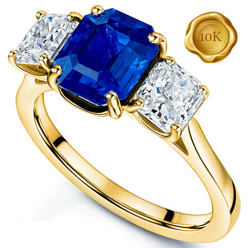 JLUXS LUXURIANT 2.00 LAB GROWN SRI LANKA SAPPHIRE & 1.60 CTS DIAMOND MOISSANITE (RADIANT CUT/VVS) 10KT SOLID YELLOW GOLD RING