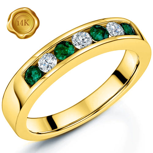 JLUXS SMASHING LAB GROWN COLOMBIAN EMERALD & LAB GROWN DIAMOND 14KT SOLID GOLD BAND RING