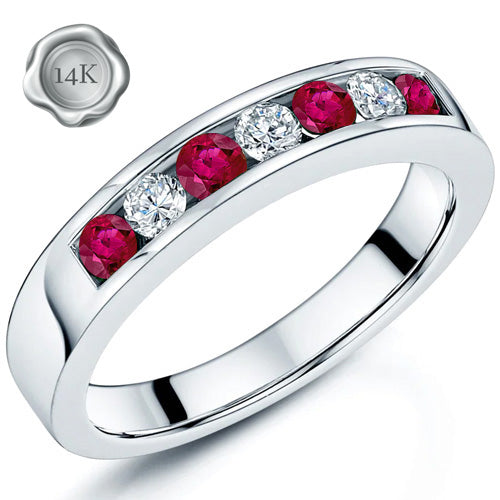 JLUXS SPARKLING LAB GROWN MOZAMBIQUE RUBY & LAB GROWN DIAMOND 14KT SOLID WHITE GOLD BAND RING