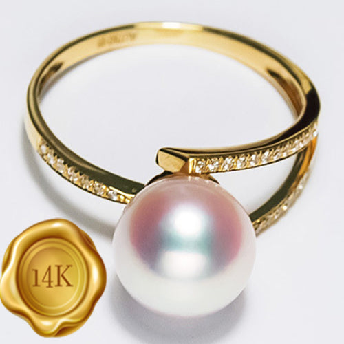 JLUXS 7MM SAKURA PINK JAPAN AKOYA PEARL & DIAMOND MOISSANITE (VS) 14KT SOLID GOLD RING