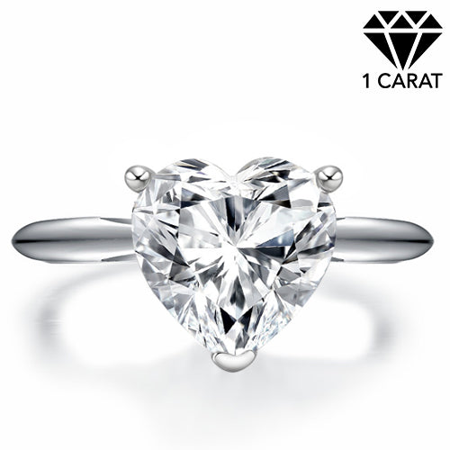 JLUXS (GRA CERTIFICATE REPORT) 1.00 CT DIAMOND MOISSANITE (HEART BRILLIANT CUT/VVS) SOLITAIRE 10KT SOLID WHITE GOLD ENGAGEMENT RING